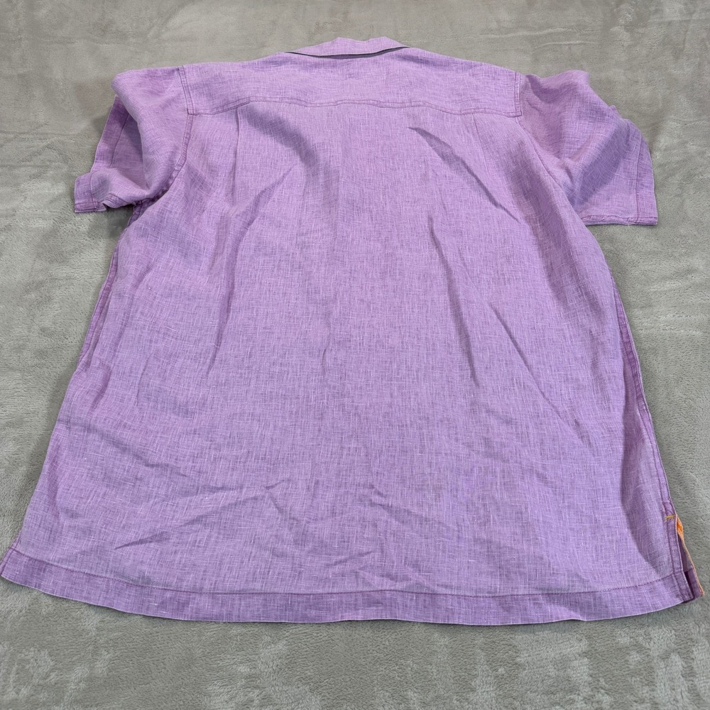 Tommy Bahama Mens Large Purple 100% Linen Short Sleeve Button Front Shirt Logo - Picture 7 of 8